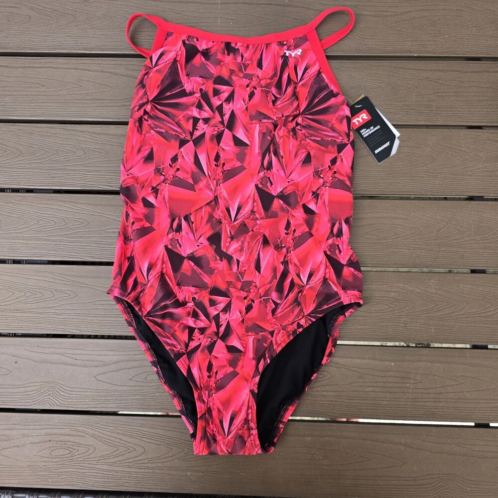 TYR Women's Durafast Red Crystallized Diamondfit One Piece Swimsuit Sz 38 New
